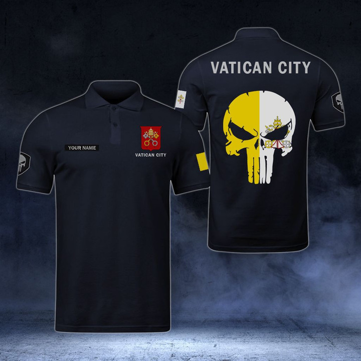 AIO Pride - Customize Vatican City Coat Of Arms - Flag Skull Polo Shirt