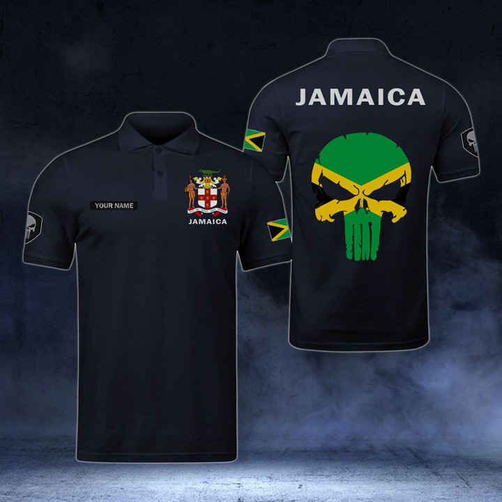 AIO Pride - Customize Jamaica Coat Of Arms - Flag Skull Polo Shirt