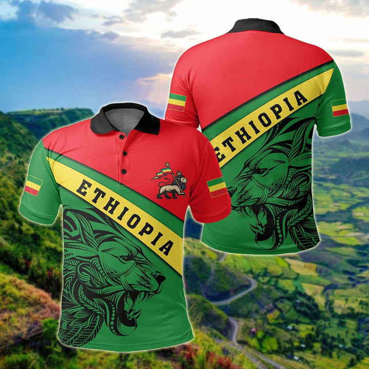 AIO Pride - Africa - Ethiopia Lion Flag Color Unisex Adult Polo Shirt