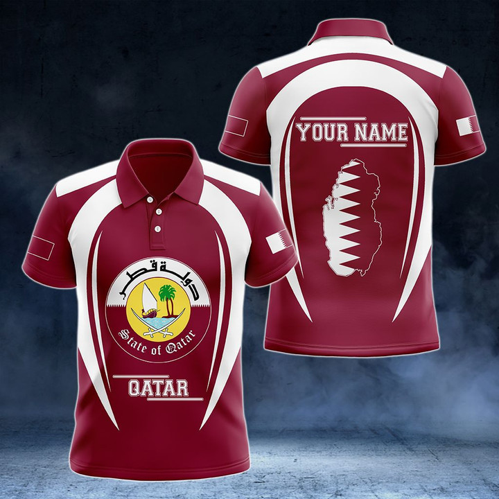 AIO Pride - Customize Qatar Map & Coat Of Arms Unisex Adult Polo Shirt