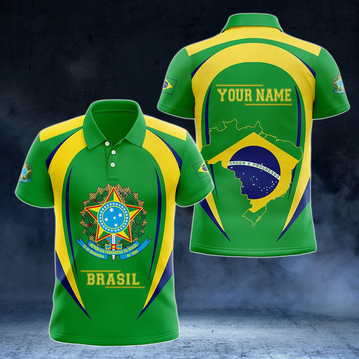 AIO Pride - Customize Brasil Map & Coat Of Arms Unisex Adult Polo Shirt