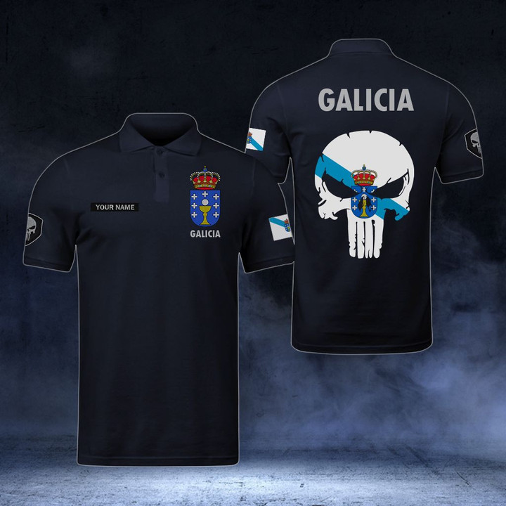 AIO Pride - Customize Galicia - Flag Skull Polo Shirt