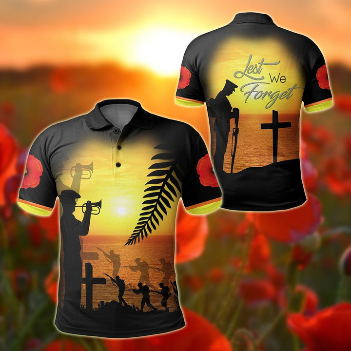 AIO Pride - New Zealand Anzac Day Lest We Forget Sunset Unisex Adult Polo Shirt
