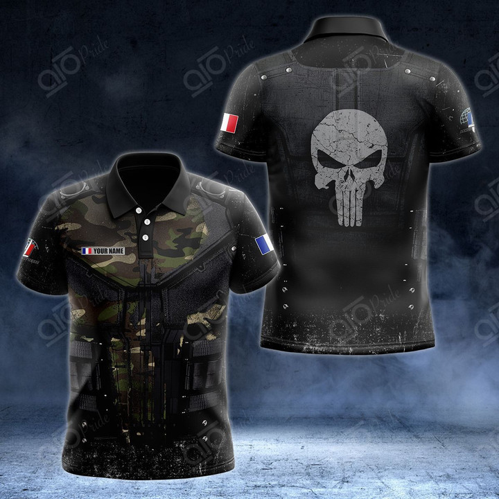 AIO Pride - Customize French Army Armor Skull 3D Unisex Adult Polo Shirt