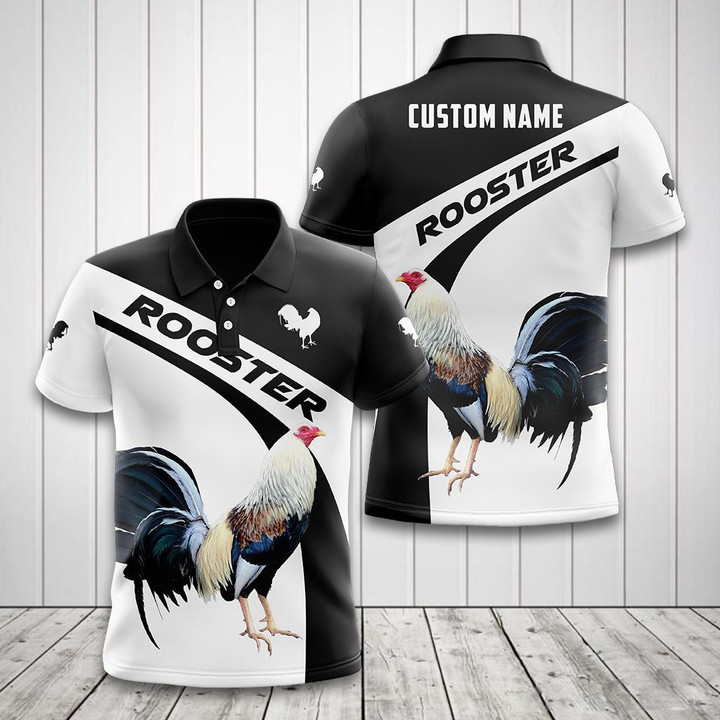AIO Pride - Custom Name Rooster Black And White Unisex Adult Polo Shirt