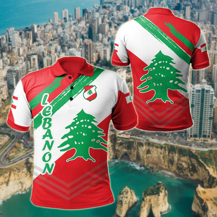 AIO Pride - Lebanon Flag Polygon Style Unisex Adult Polo Shirt