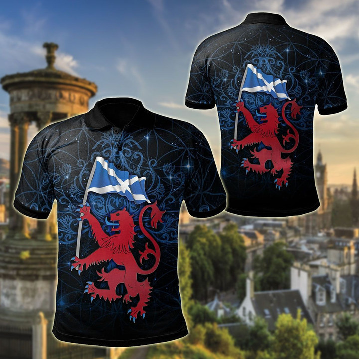 AIO Pride - Scotland Celtic - Lion Rampant With Scotland Flag Unisex Adult Polo Shirt