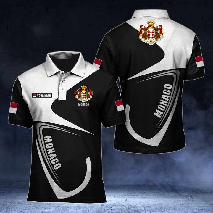 AIO Pride - Customize Monaco Coat Of Arms & Flag Unisex Adult Polo Shirt