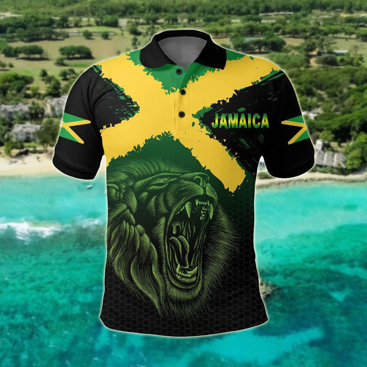 AIO Pride - Jamaica Lion Flag Grunge Unisex Adult Polo Shirt