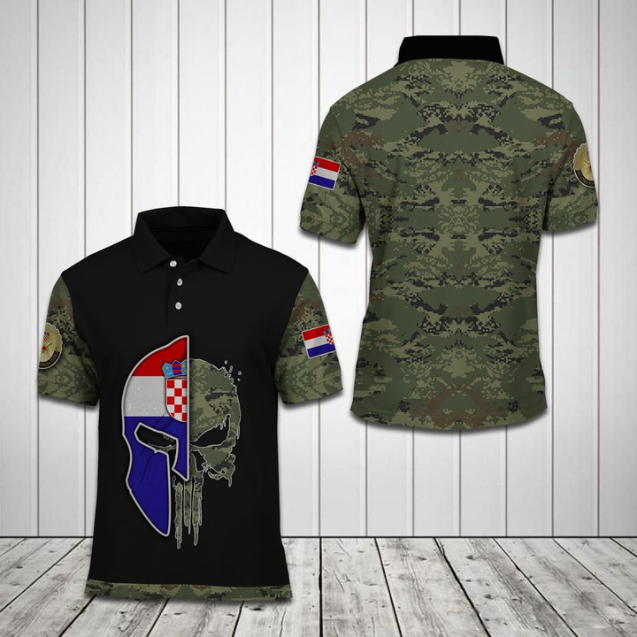 AIO Pride - Croatian Army Skull Helmet Camo Unisex Adult Polo Shirt