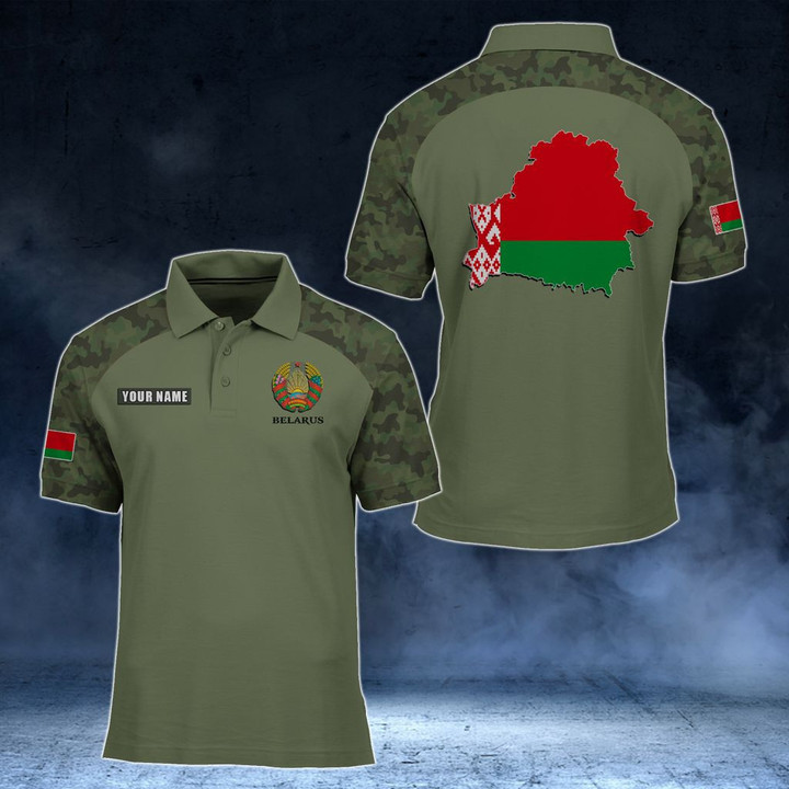 AIO Pride - Customize Belarus Coat Of Arms Map - Camo Style Unisex Adult Polo Shirt