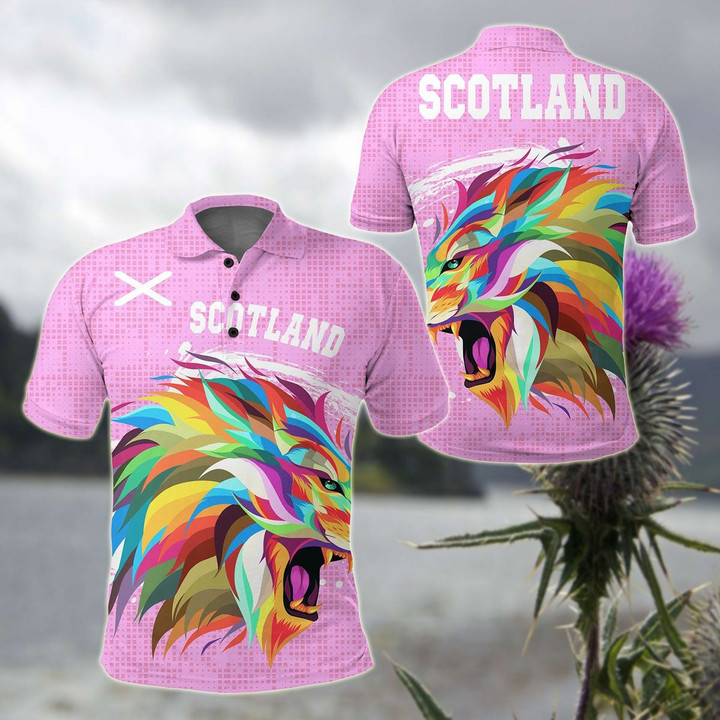 AIO Pride - Scotland Raibown Lion Pink Style Unisex Adult Polo Shirt