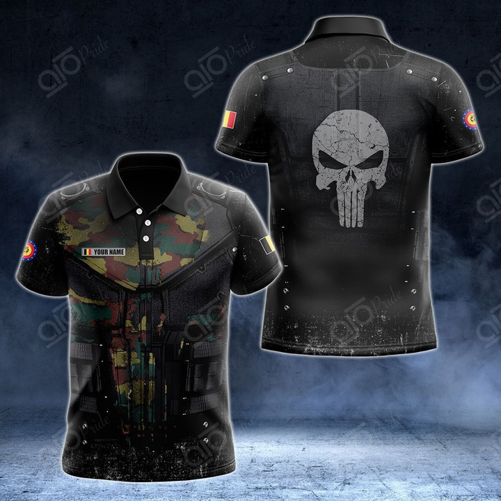 AIO Pride - Customize Belgium Army Armor Skull 3D Unisex Adult Polo Shirt