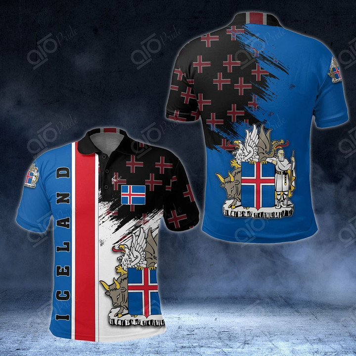 AIO Pride - Iceland Coat Of Arms Flag Style Unisex Adult Polo Shirt