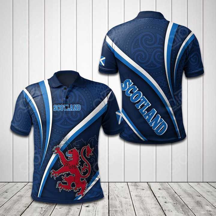 AIO Pride - Scotland Lion - Blue Unisex Adult Polo Shirt
