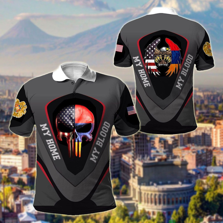 AIO Pride - America My Home Armenia My Blood Skull - Eagle Unisex Adult Polo Shirt