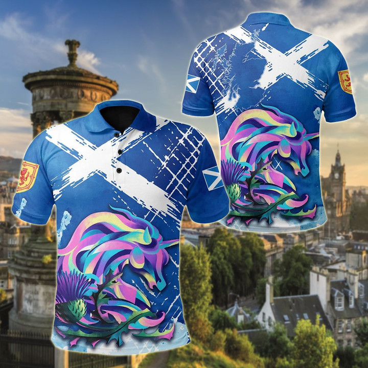 AIO Pride - Scotland Thistle Unicorn Watercolor Version Unisex Adult Polo Shirt