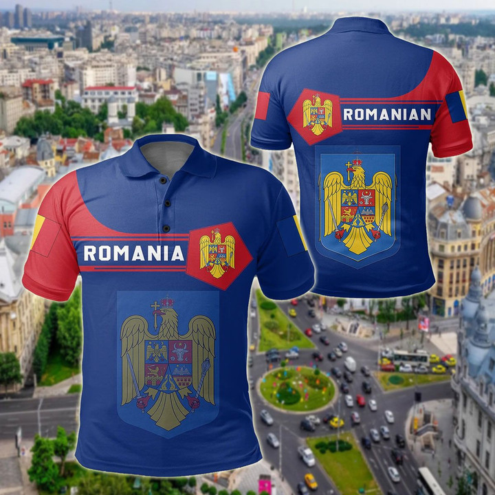 AIO Pride - Romania Coat Of Arms Simple Style Unisex Adult Polo Shirt