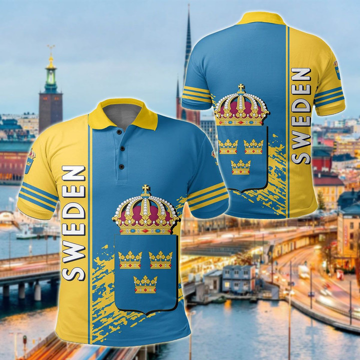 AIO Pride - Sweden Coat Of Arms Quarter Style Unisex Adult Polo Shirt