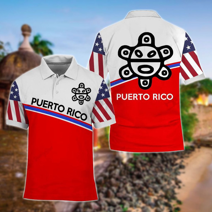 AIO Pride - Puerto Rico - US Flag Taino Sun Unisex Adult Polo Shirt