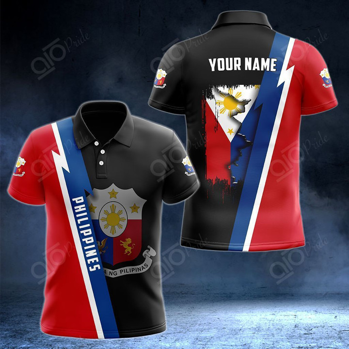 AIO Pride - Customize Name in Philippines's Coat Of Arms  Unisex Adult Polo Shirt
