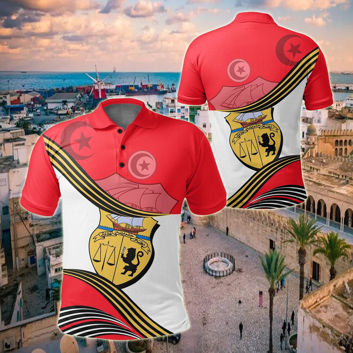 AIO Pride - Tunisia Analog Style With Coat Of Arms Unisex Adult Polo Shirt