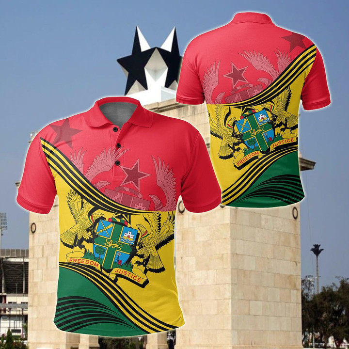 AIO Pride - Ghana Analog Style With Coat Of Arms Unisex Adult Polo Shirt
