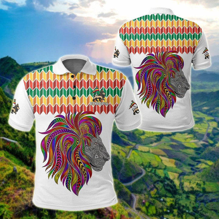 AIO Pride - Ethiopia - Ethiopian Color Lion Pattern Unisex Adult Polo Shirt