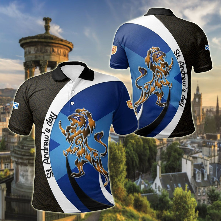 AIO Pride - Scotland St Andrew's Day Lion Celtic Flag Royal Arms Unisex Adult Polo Shirt