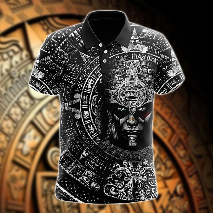 AIO Pride - Mexico Aztec Calendar Black Unisex Adult Polo Shirt