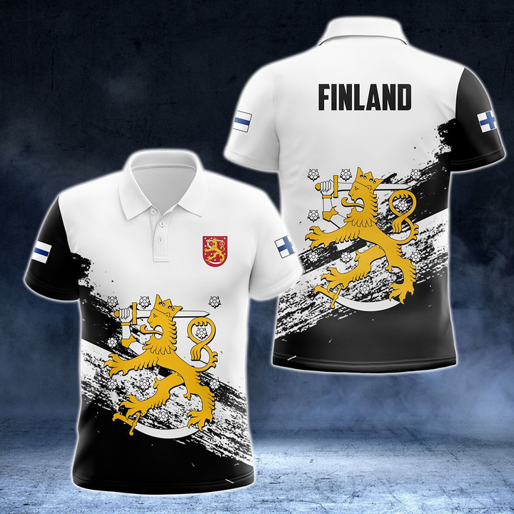 AIO Pride - Finland Coat Of Arms Black And White Unisex Adult Polo Shirt