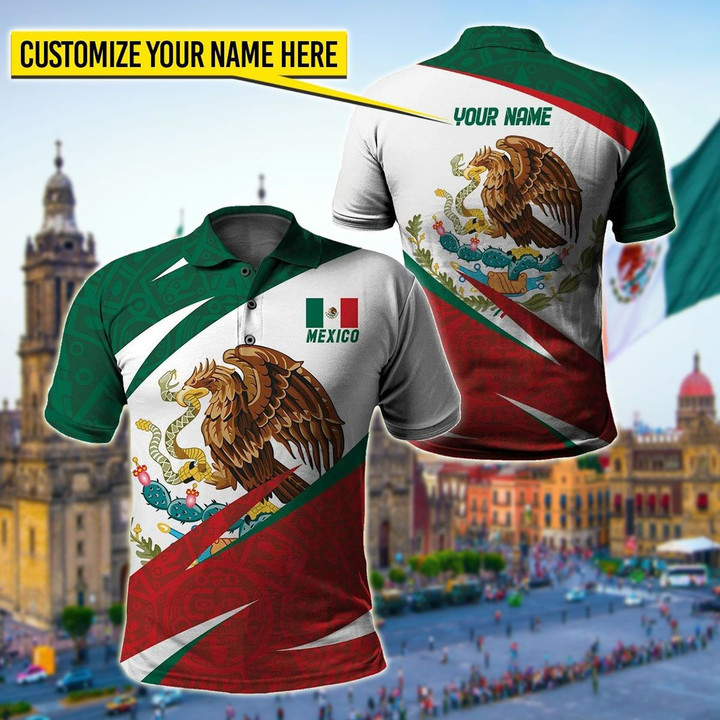 AIO Pride - Customize Mexico Coat Of Arrms Style Unisex Adult Polo Shirt