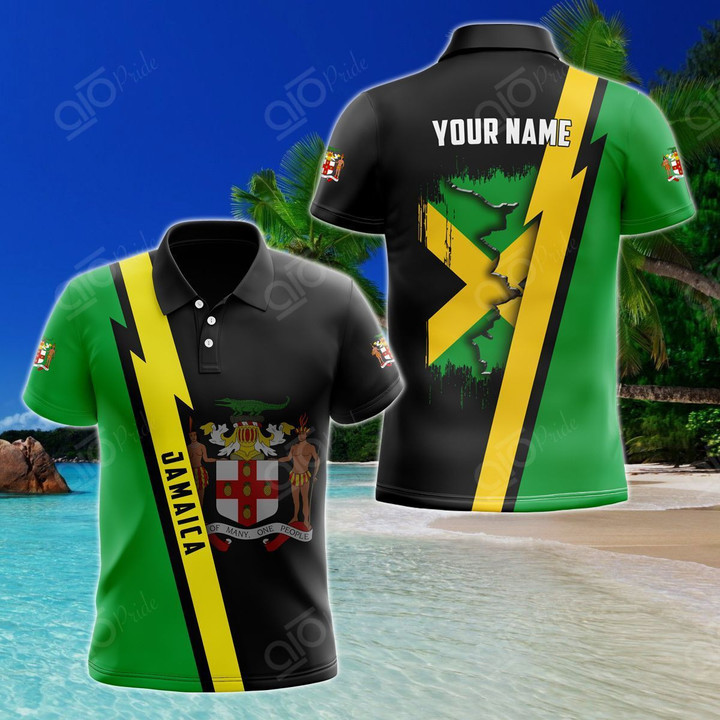 AIO Pride - Customize Name in Jamaica's Coat Of Arms Unisex Adult Polo Shirt