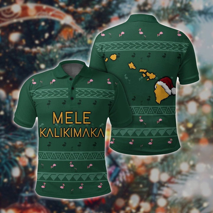 AIO Pride - Hawaiian Map Polynesian Mele Kalikimaka Flamingo Christmas Unisex Adult Polo Shirt