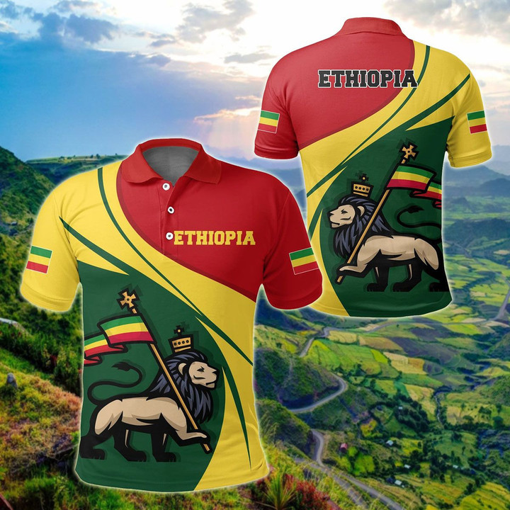 AIO Pride - Ethiopia Flag Lion Rastafari Unisex Adult Polo Shirt