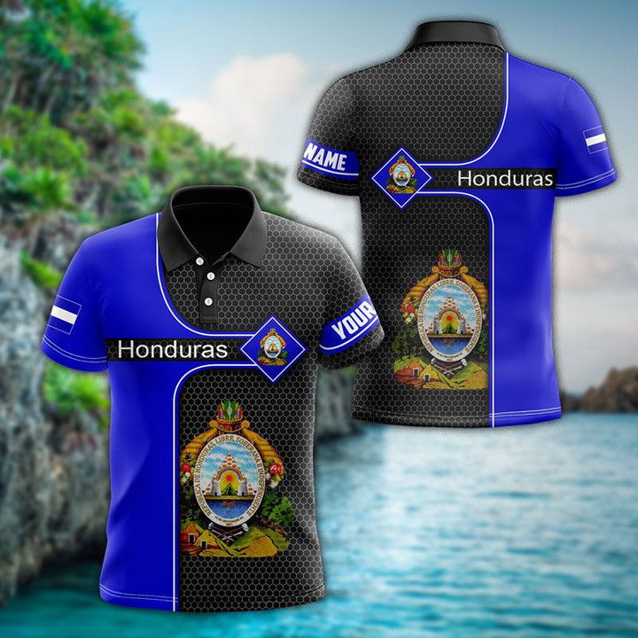 AIO Pride - Customize Honduras Honeycomb Partten Coat Of Arms Unisex Adult Polo Shirt