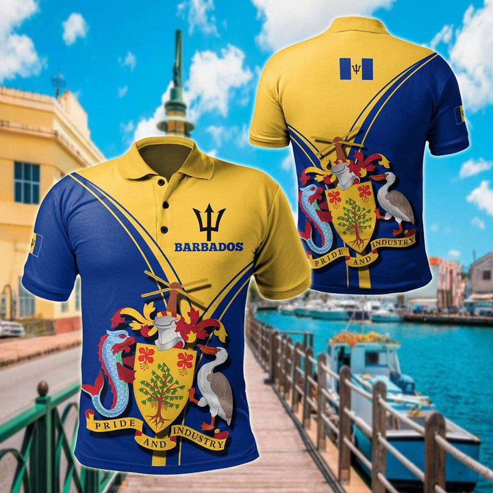 AIO Pride - Barbados Coat Of Arms & Flag Unisex Adult Polo Shirt
