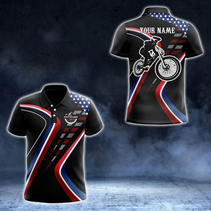 AIO Pride - Custom Name United States Mountain Bike 3D Unisex Adult Polo Shirt