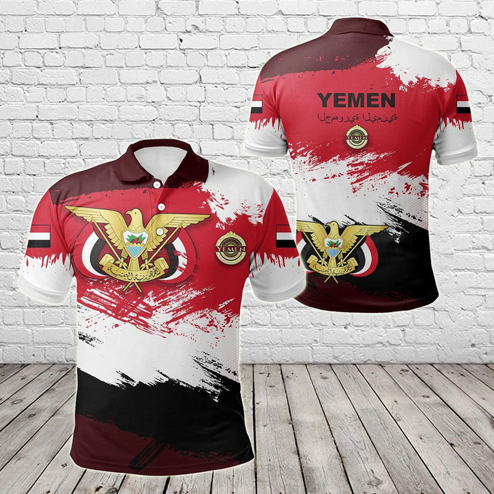 AIO Pride - Yemen Flag Brush Unisex Adult Polo Shirt