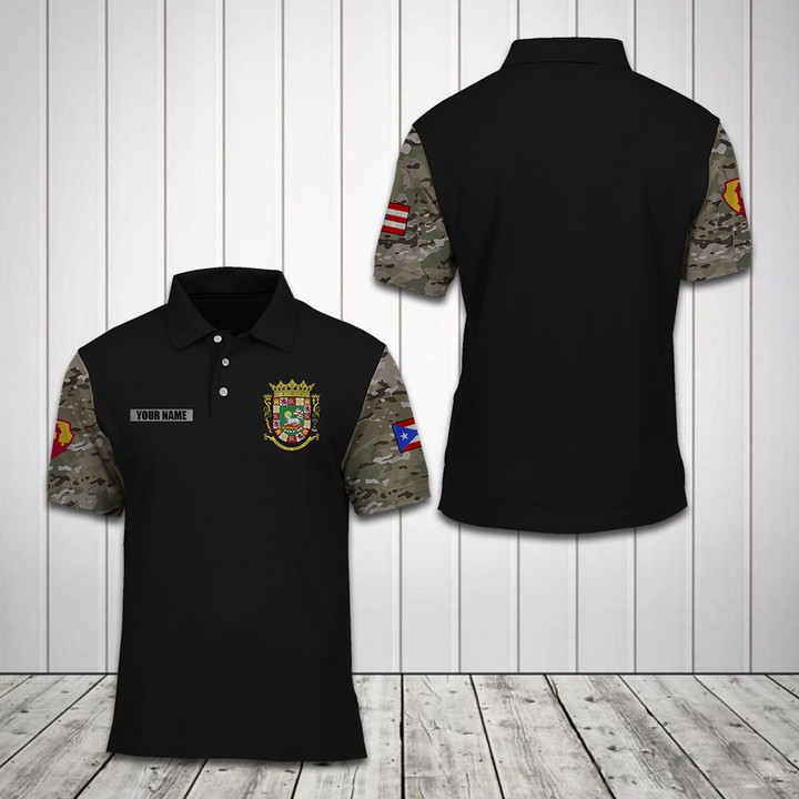 AIO Pride - Customize Puerto Rico Coat Of Arms Camo - Black Unisex Adult Polo Shirt