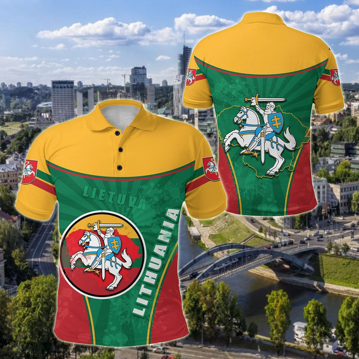 AIO Pride - Lithuania - Lietuva Circle Stripes Flag Proud Version Unisex Adult Polo Shirt