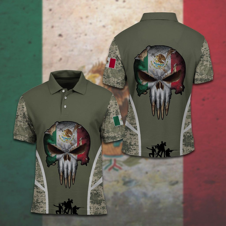 AIO Pride - Mexico Flag Skull Camo Soldiers Unisex Adult Polo Shirt