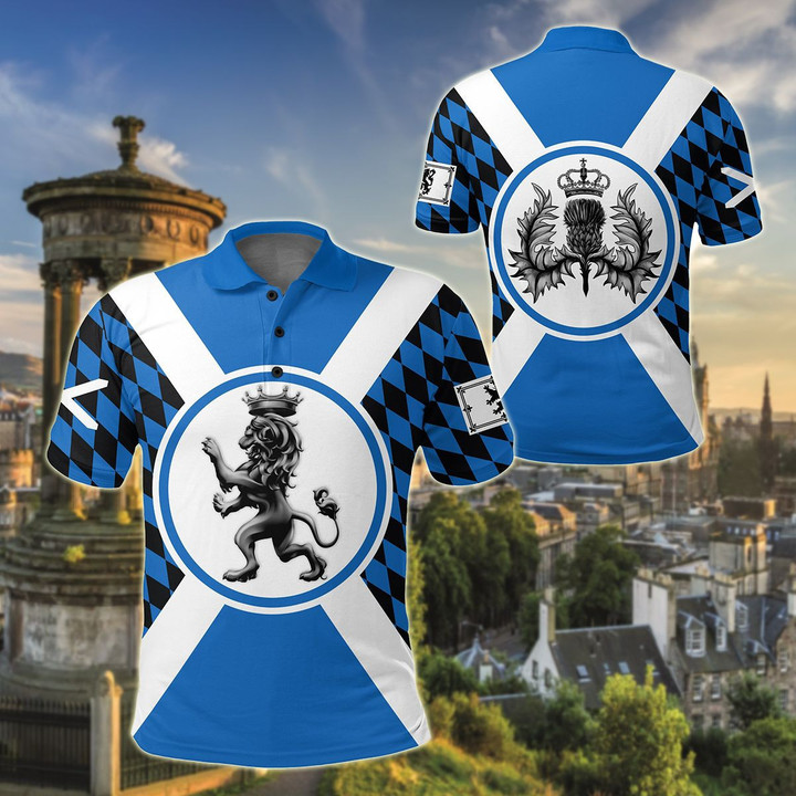 AIO Pride - Scotland - Scottish Flag Lion Crown And Thistle Unisex Adult Polo Shirt