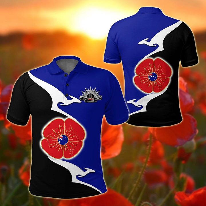 AIO Pride - Australia Anzac - Lest We Forget Poppy Map Kangaroo Blue Unisex Adult Polo Shirt