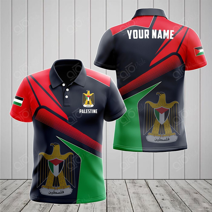 AIO Pride - Customize Palestine Proud With Coat Of Arms Unisex Adult Polo Shirt