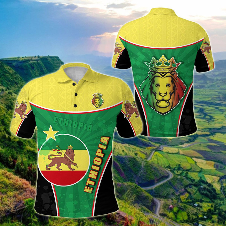 AIO Pride - Ethiopia Lion Circle Stripes Flag Version Unisex Adult Polo Shirt