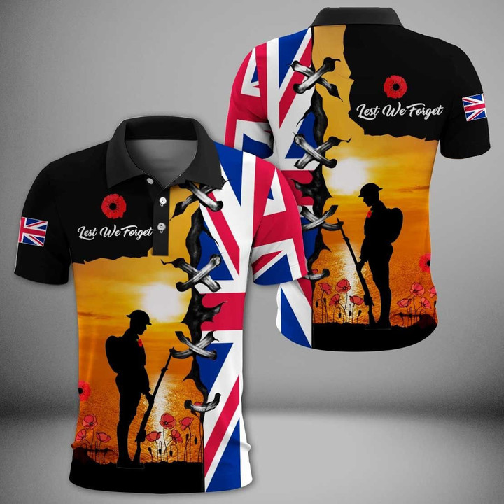 AIO Pride - United Kingdom Flag Lest We Forget Poppy Soldier Unisex Adult Polo Shirt