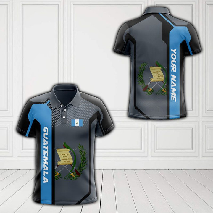 AIO Pride - Custom Name Guatemala Sport Coat Of Arms Unisex Adult Polo Shirt