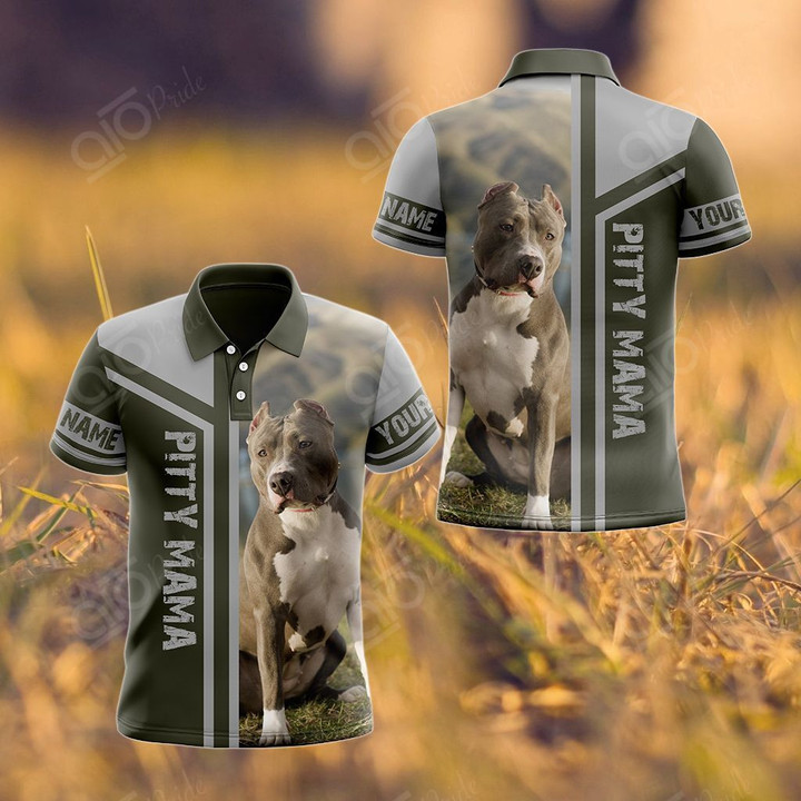 AIO Pride - Custom Name Pitbull Mama Unisex Adult Polo Shirt