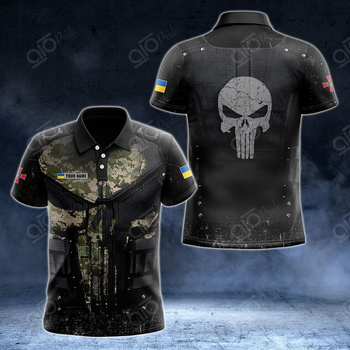 AIO Pride - Customize Ukraine Army Armor Skull 3D Unisex Adult Polo Shirt